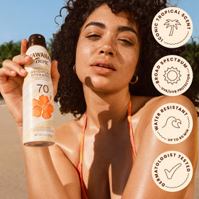 Close-up of Hawaiian Tropic sunscreen spray nozzle