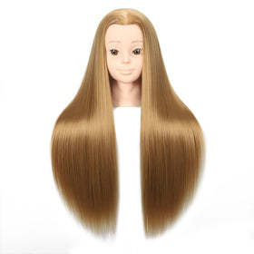 Close-up of Headdoll mannequin head with styling tools