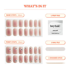 close-up of heyhae Semi Gel Nail Strips application process