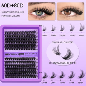Close-up of HEYWINK lash clusters showing mixed lengths