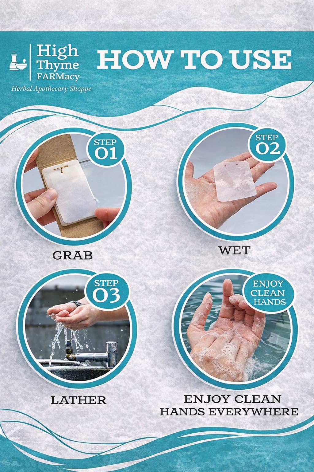 Close-up of High Thyme FARMacy Travel Soap Sheets showing individual sheets