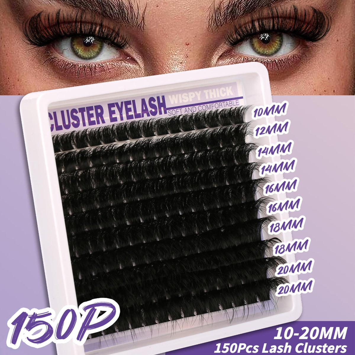 Close-up of Himirell eyelash clusters in different styles