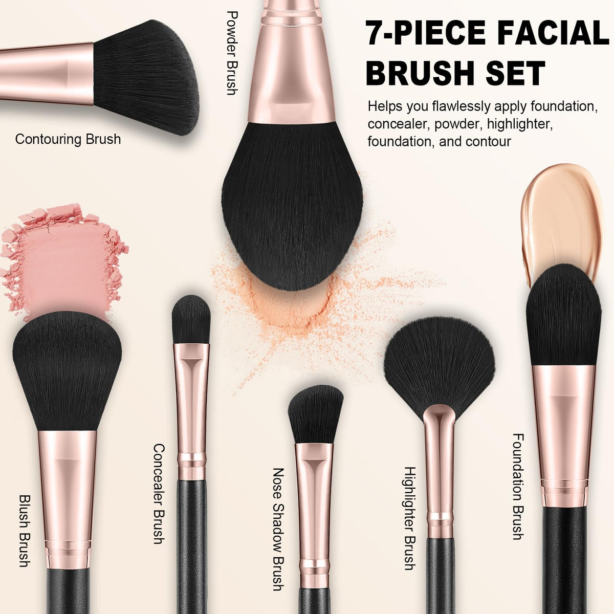Close-up of HOIFA Silkpuff makeup brushes showing synthetic bristles