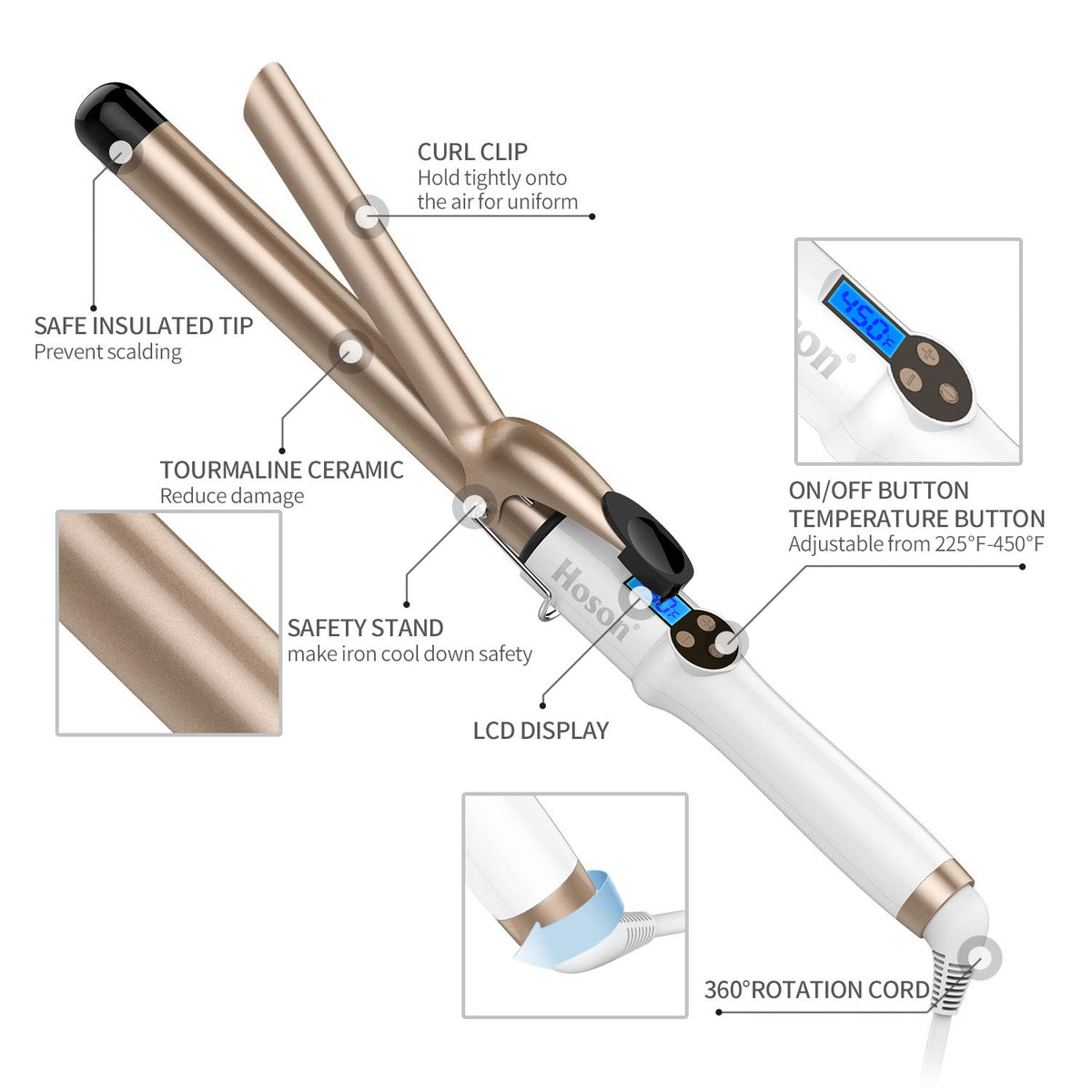 Close-up of Hoson Curling Iron's insulated tip