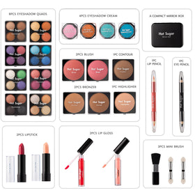 Close-up of Hot Sugar lipsticks and glosses in makeup kit
