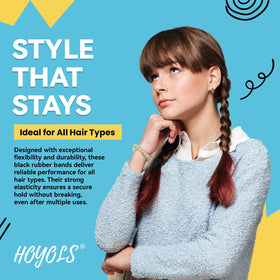Close-up of HOYOLS black elastic hair ties showing size and texture