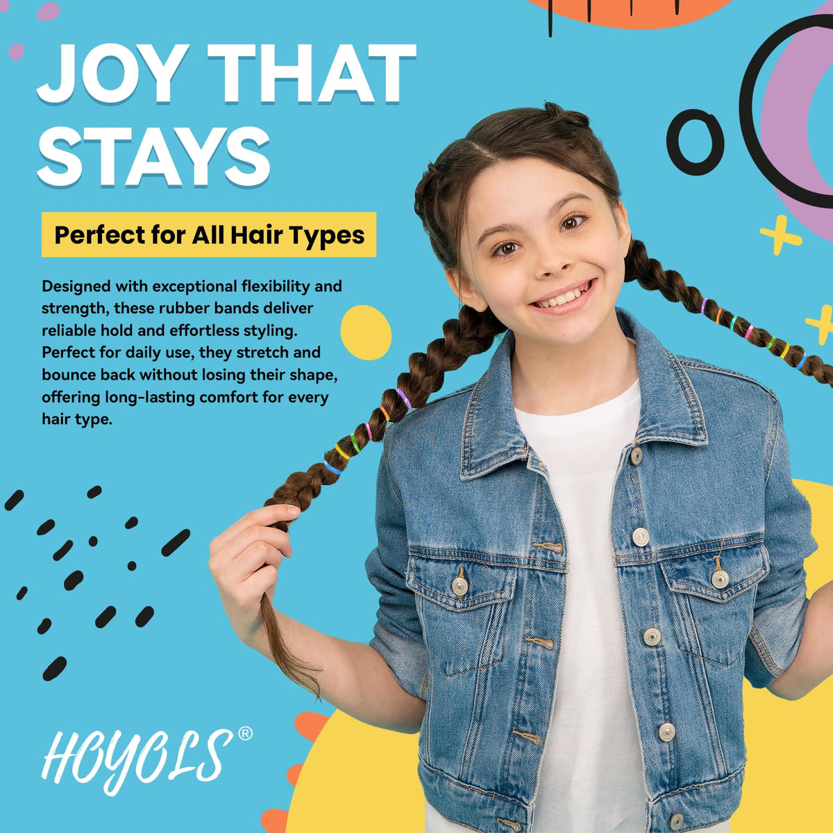 Close-up of HOYOLS mini elastic hair ties in various colours