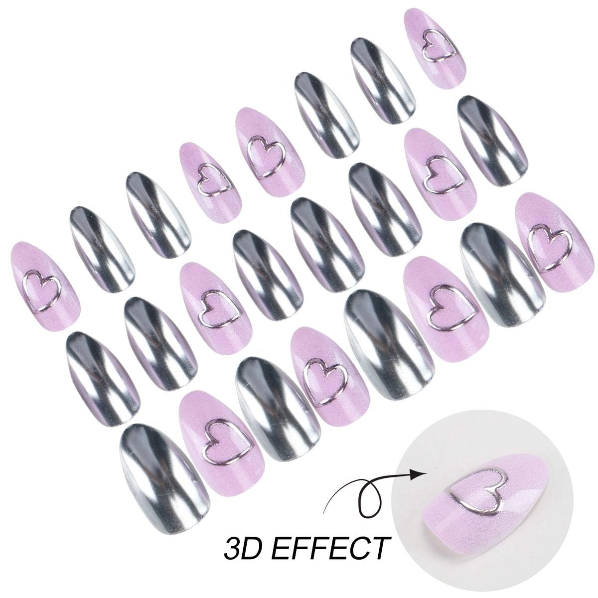 Close-up of HPYFOI short almond press on nails