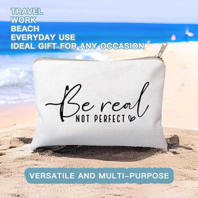 Close-up of HubbgDesign Be Real Not Perfect Makeup Bag fabric texture