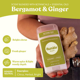 Close-up of HUMBLE deodorant stick with Bergamot & Ginger scent