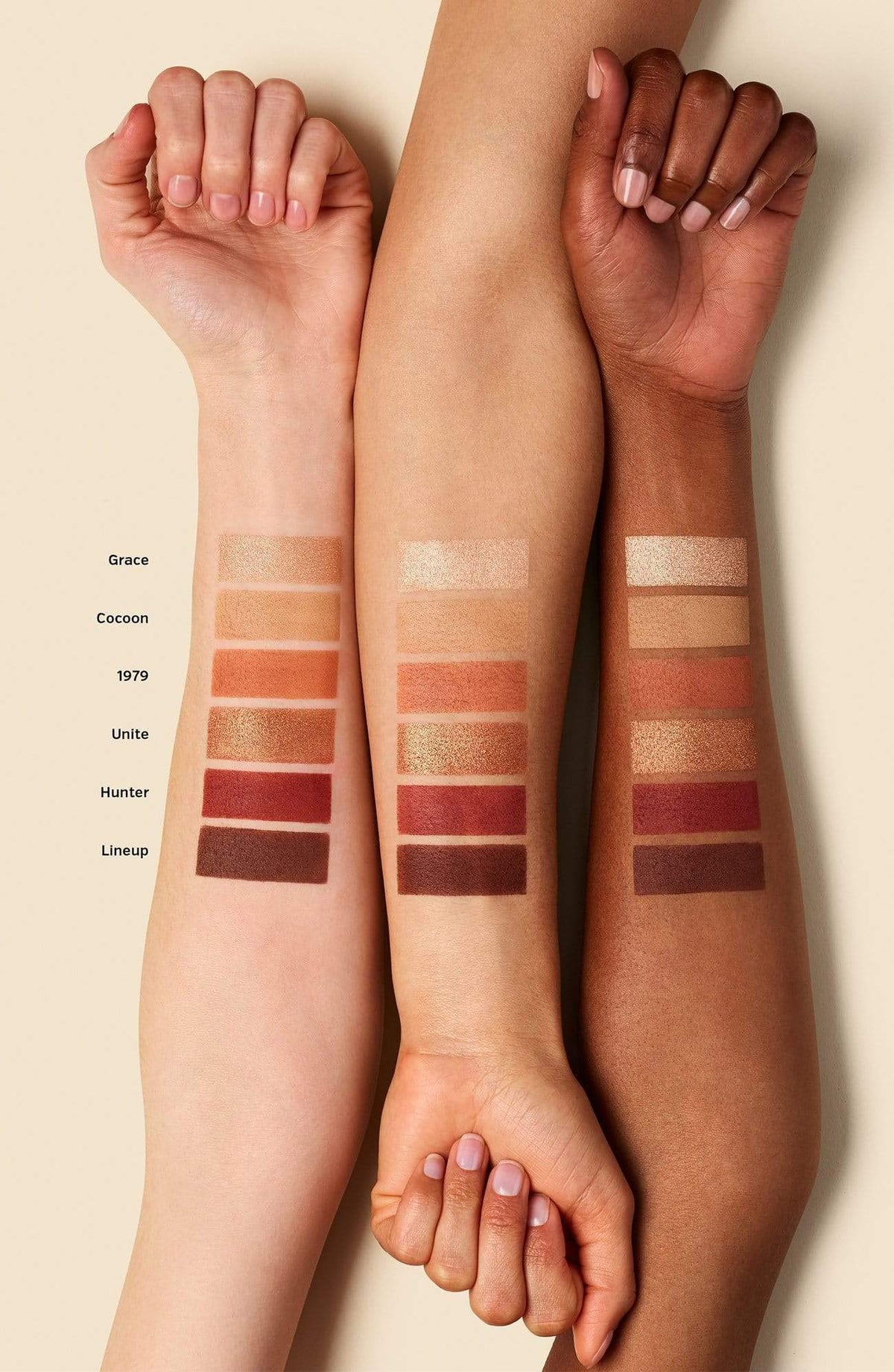 Close-up of ILIA The Necessary Eyeshadow Palette with soft gold and warm nude shades