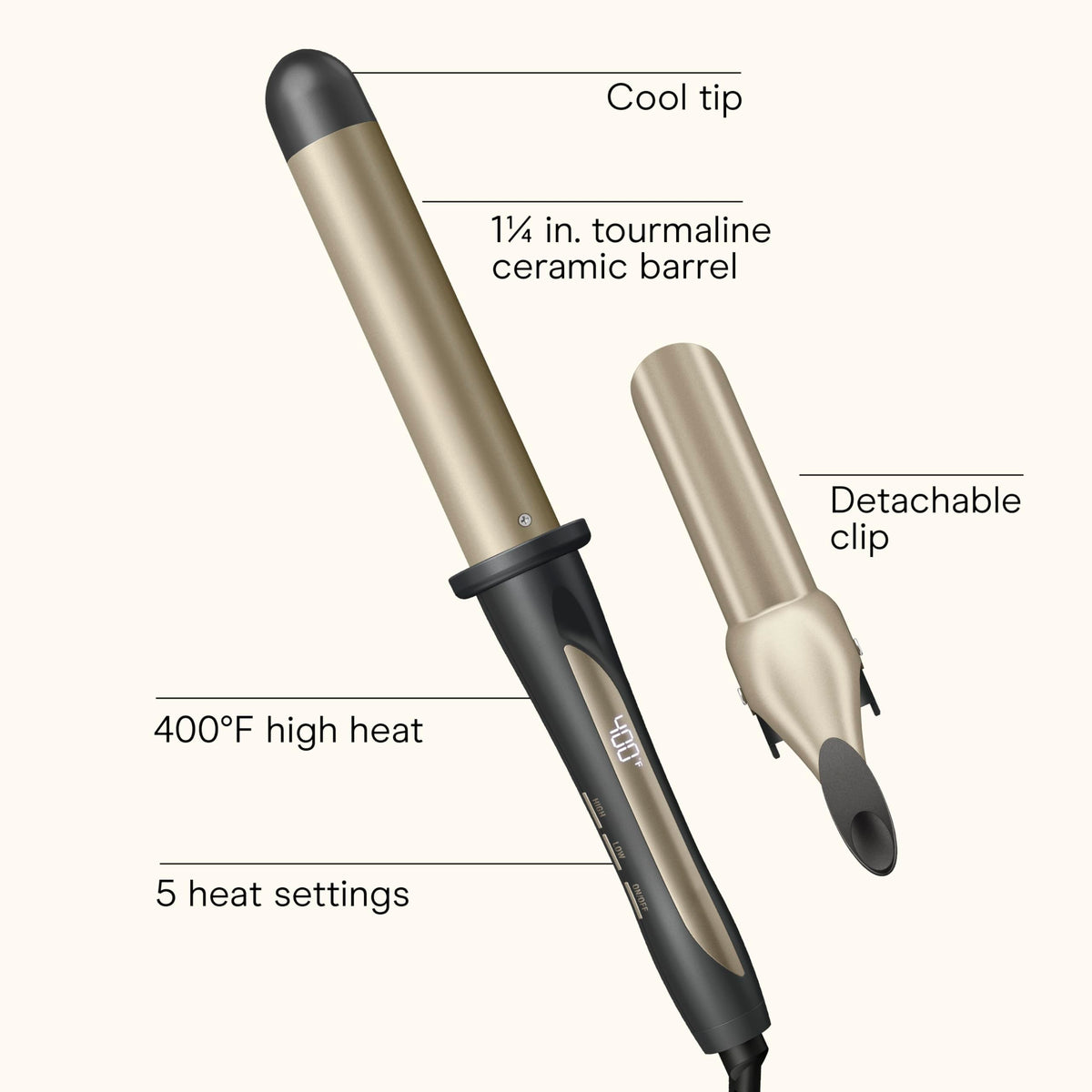 Close-up of INFINITIPRO Curling Wand detachable clip feature