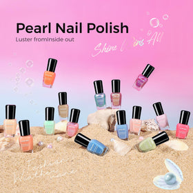 Close-up of iridescent pearl nail polish in pink