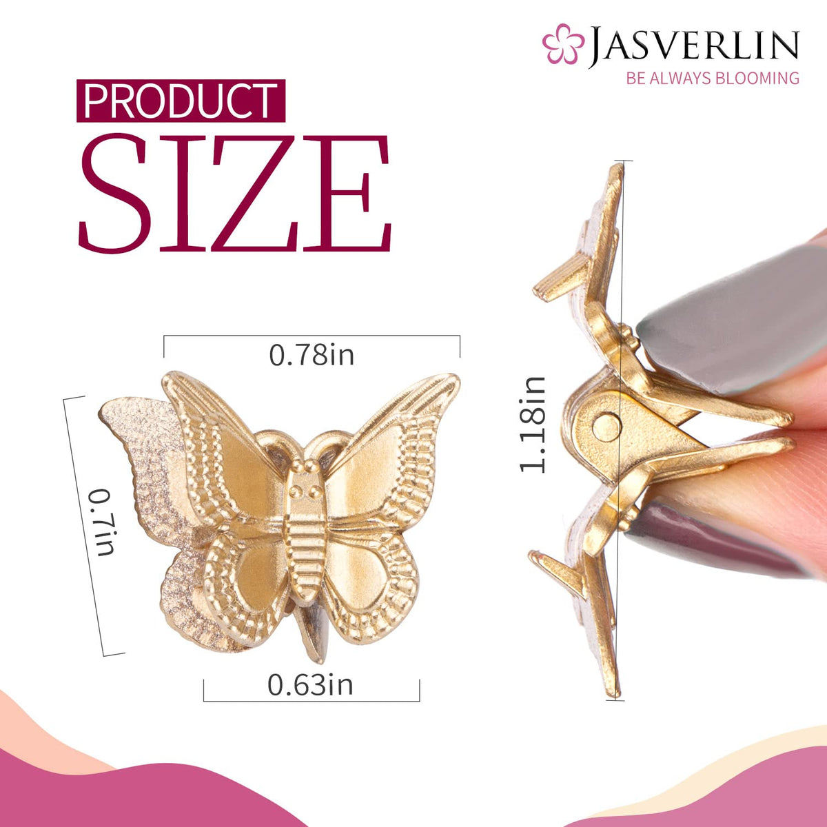 Close-up of JASVERLIN Mini Butterfly Hair Clip in gold