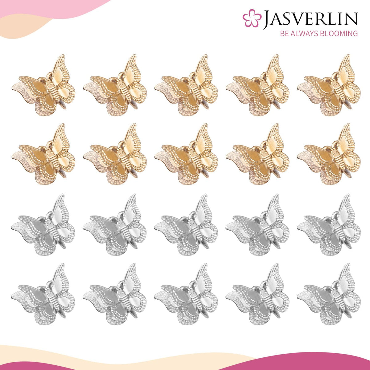 Close-up of JASVERLIN Mini Butterfly Hair Clip in silver