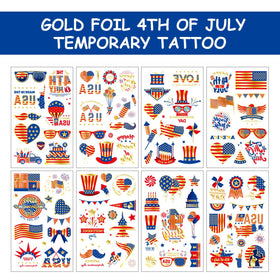 Close-up of JCFIRE temporary tattoos featuring fireworks and flags