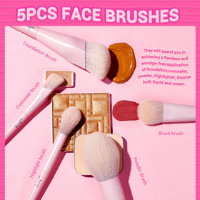 Close-up of Jessup foundation brush from the pink makeup set