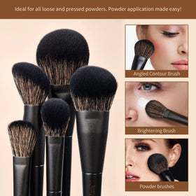 Close-up of Jessup powder brush and angled contour brush