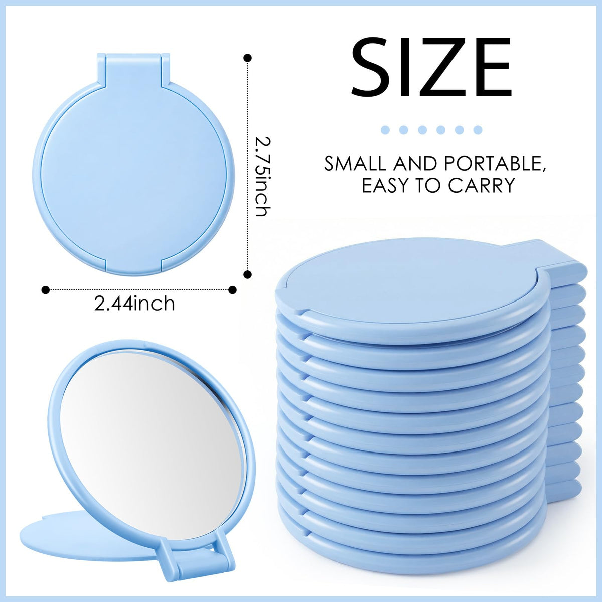 Close-up of Jetec mini folding mirror in blue