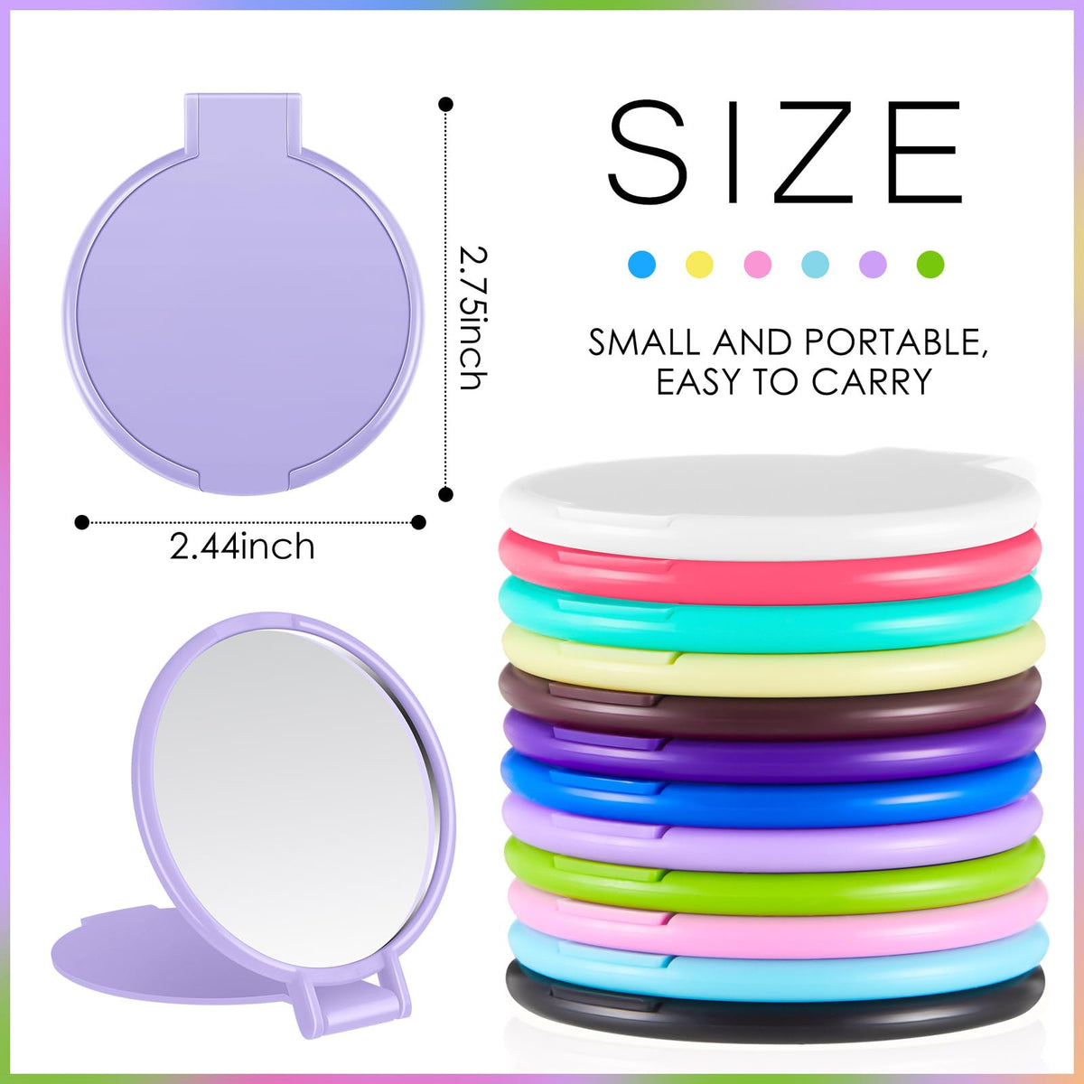 Close-up of Jetec mini folding pocket mirror open with stand