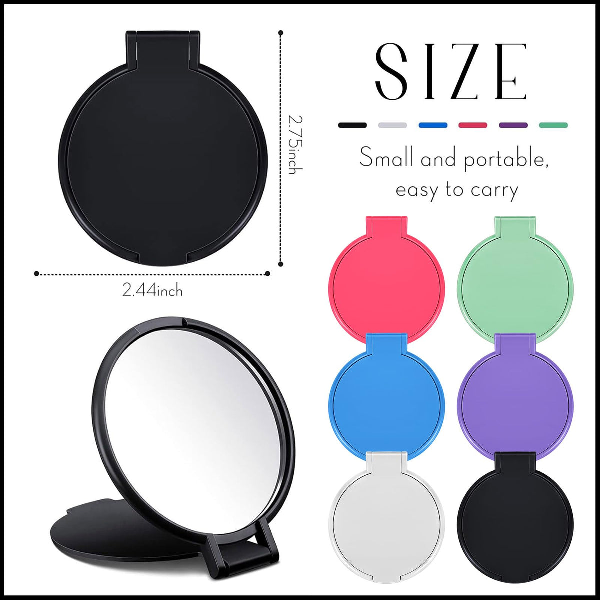Close-up of Jetec round compact mirror in pink, showing surface and size.