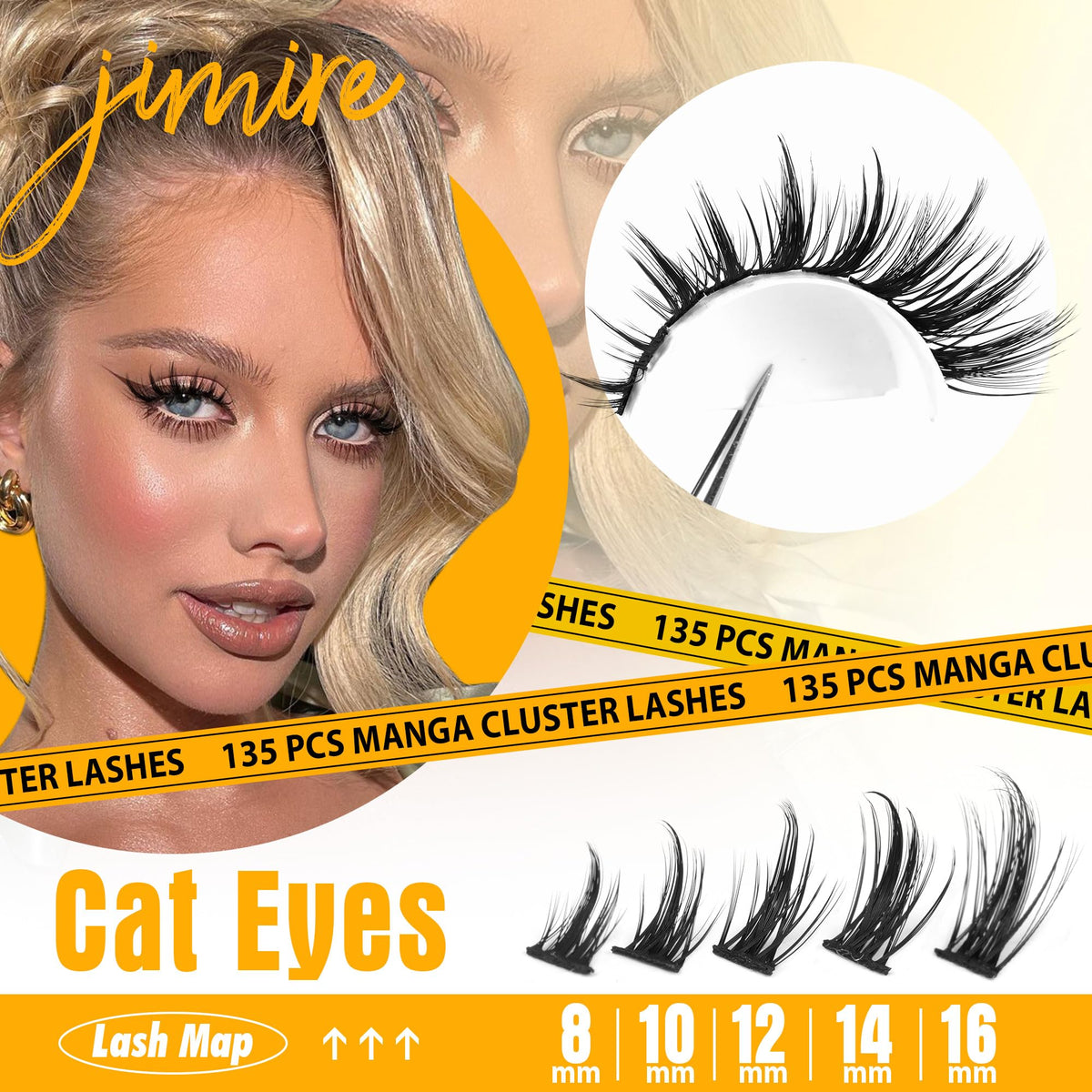 Close-up of JIMIRE Manga Lash Clusters in 10-16MM lengths
