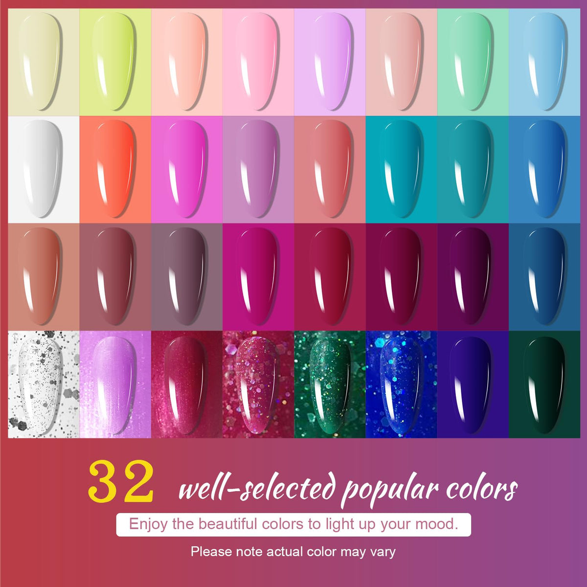 Close-up of JODSONE gel nail polish bottles in various colours