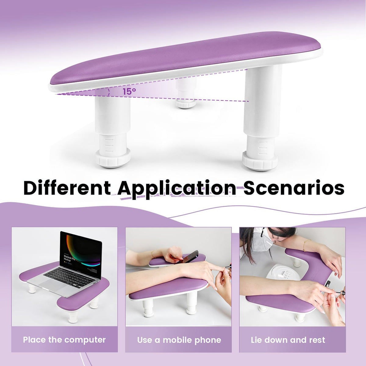 Close-up of JODSONE Manicure Arm Rest adjustable height feature