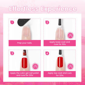 Close-up of JODSONE sparkling gel nail colours in red and pink