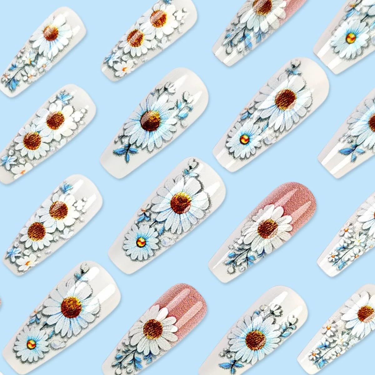 Close-up of juggssa Spring Flower Press on Nails showing glossy finish