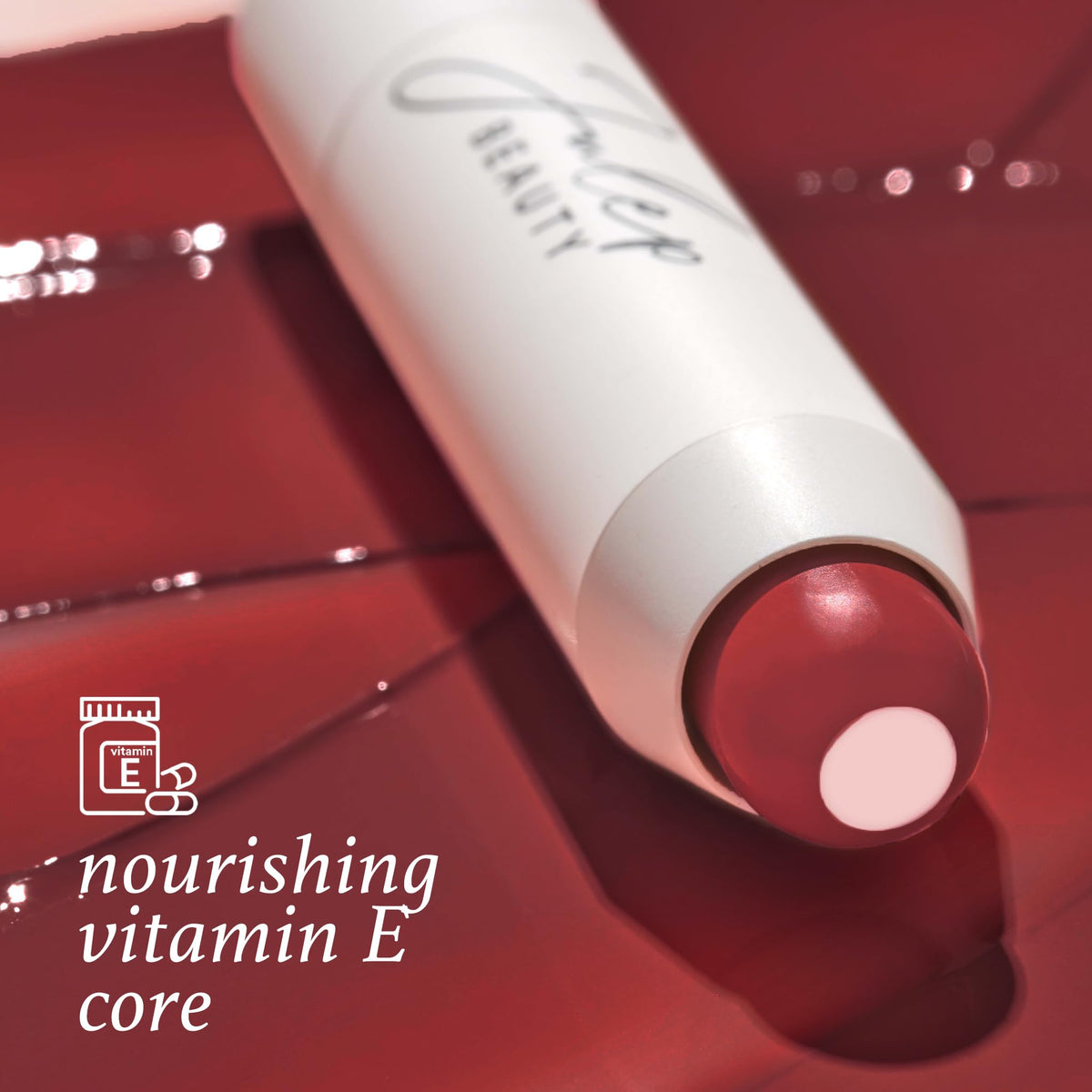 Close-up of Julep Tinted Lip Balm Cherry Wood shade