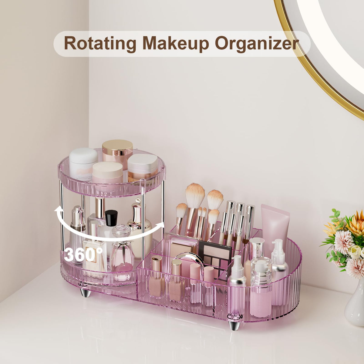 Close-up of Jywantful 360 Rotating Makeup Organizer compartments