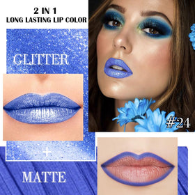 Close-up of Kaely dual-ended lipstick and lip liner