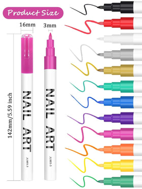 Close-up of Kalolary nail art pen tips in various colours