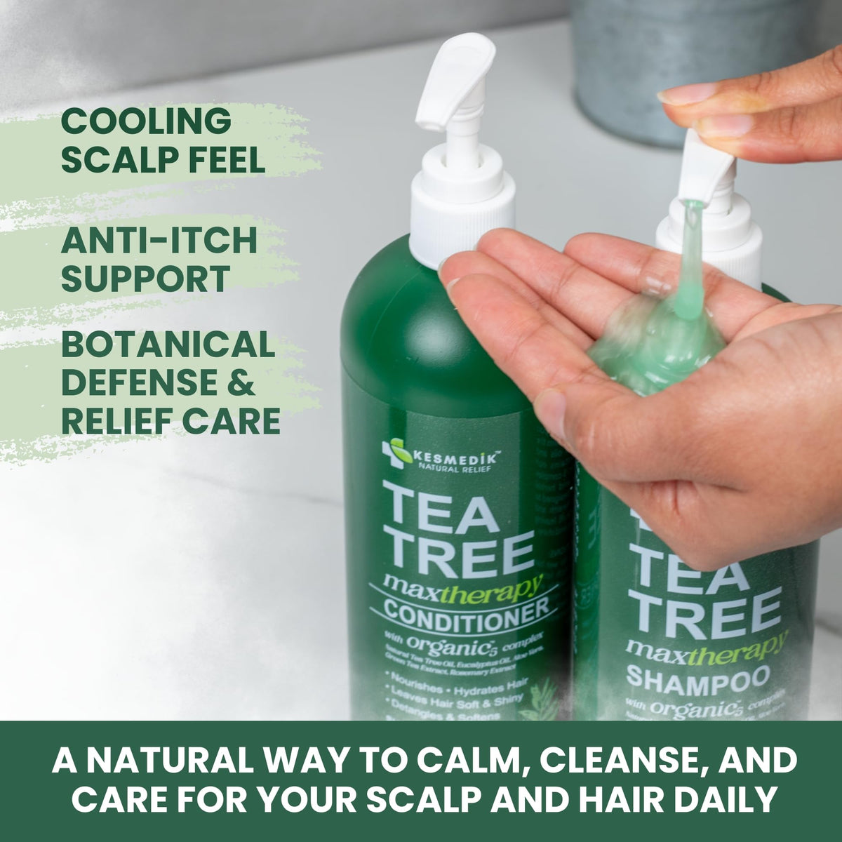 Close-up of KESMEDIK Tea Tree Conditioner texture