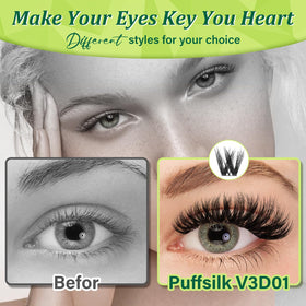 Close-up of KEYYOU 3D lash clusters showing fluffy design