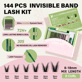 Close-up of KEYYOU cluster lashes in transparent packaging