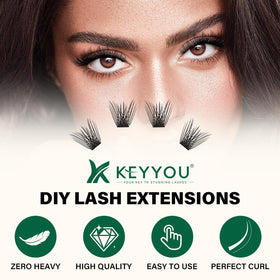 Close-up of KEYYOU D Curl lash clusters showing soft texture