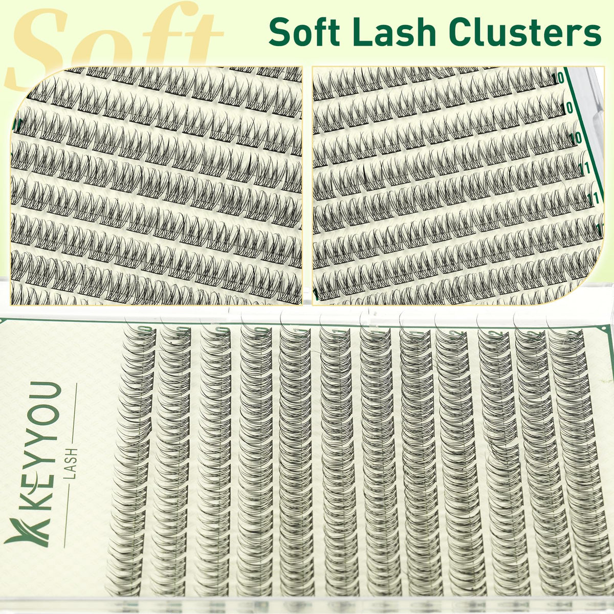 Close-up of KEYYOU KY10 lash clusters showing soft texture
