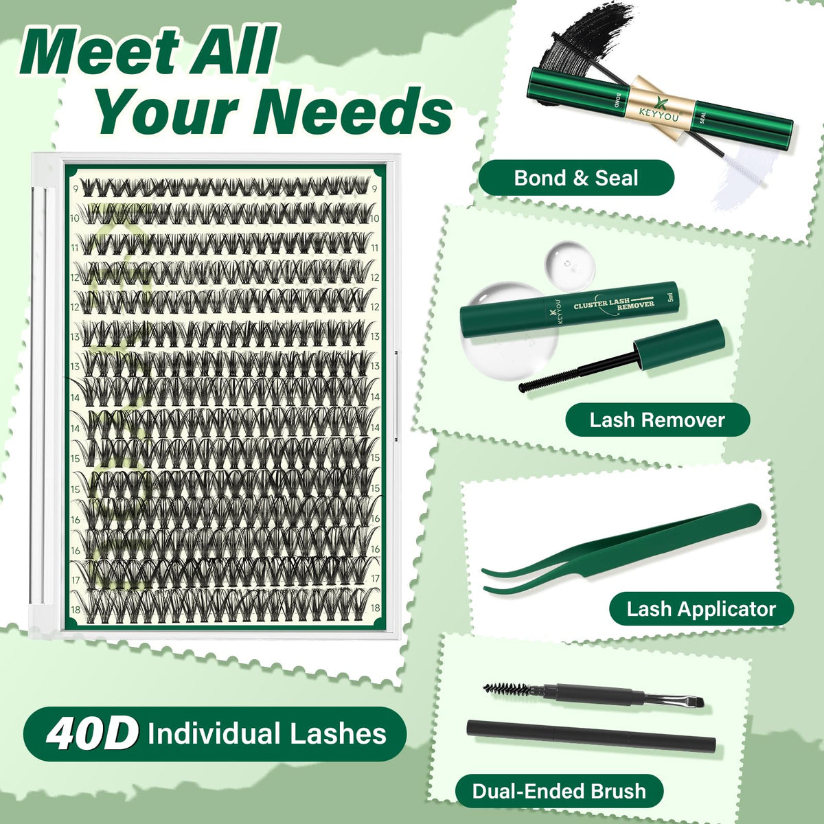 Close-up of KEYYOU lash adhesive and tools