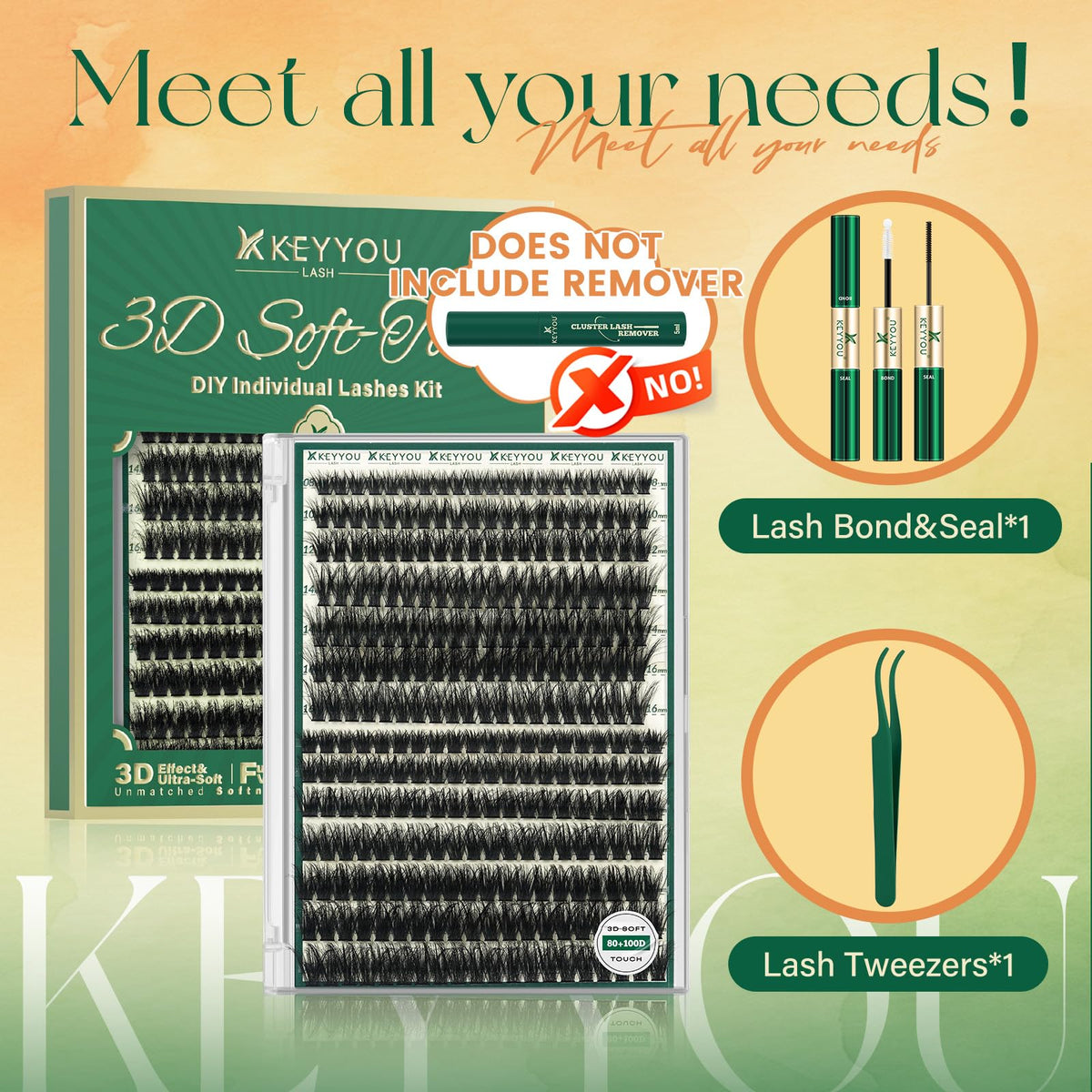 Close-up of KEYYOU lash clusters in packaging