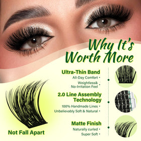 Close-up of KEYYOU lash clusters in various lengths from 8-18mm