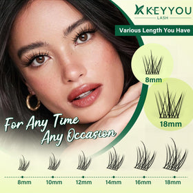 Close-up of KEYYOU lash clusters showing fluffy wispy effect