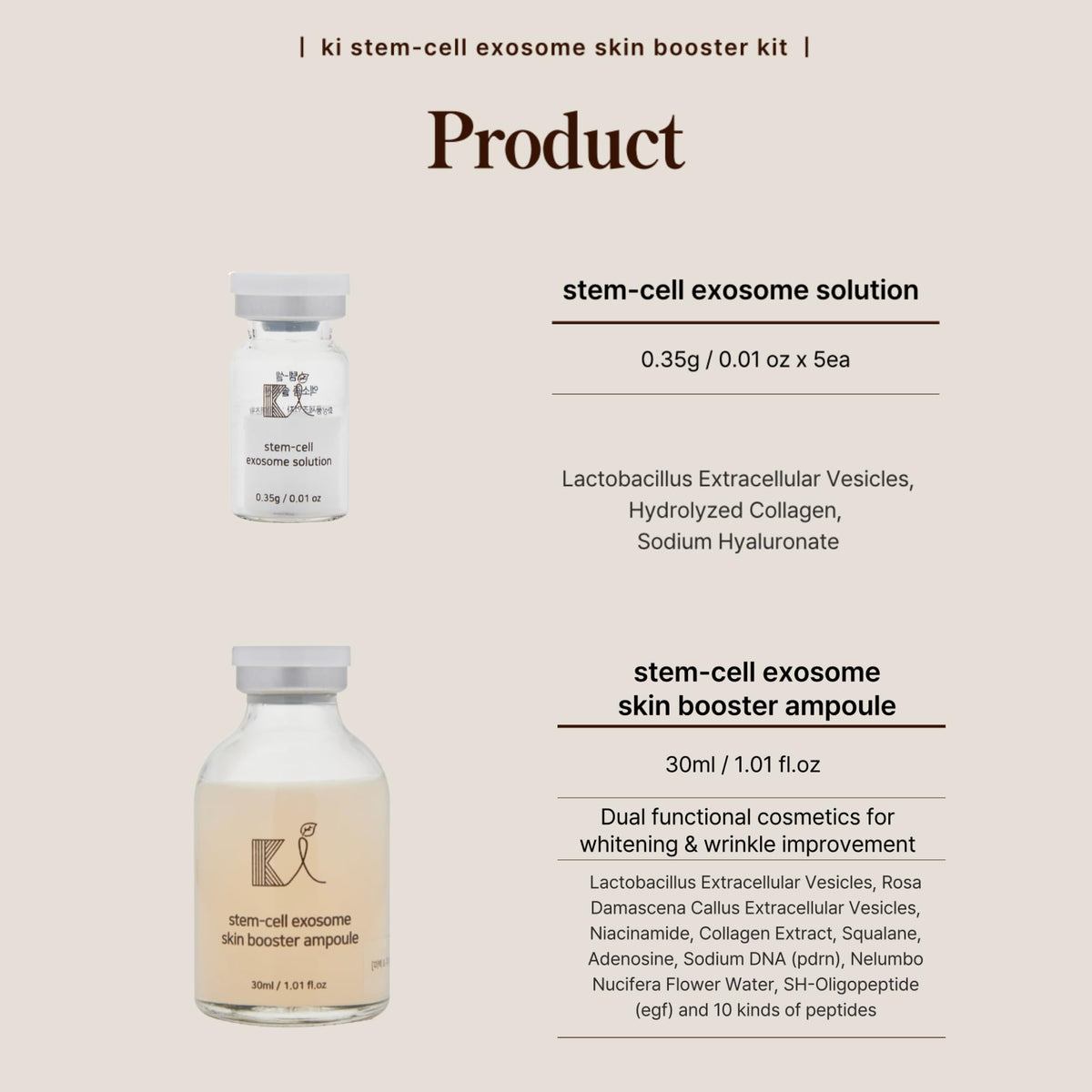 Close-up of ki cosmetics Stem-Cell Exosome Skin support Kit ampoule