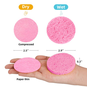 Close-up of Kickleen compressed facial sponge wet and expanded
