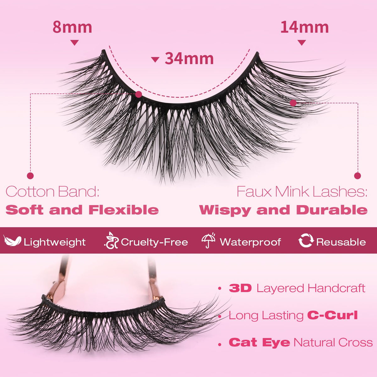 Close-up of Kiromiro 14mm false eyelashes with natural look