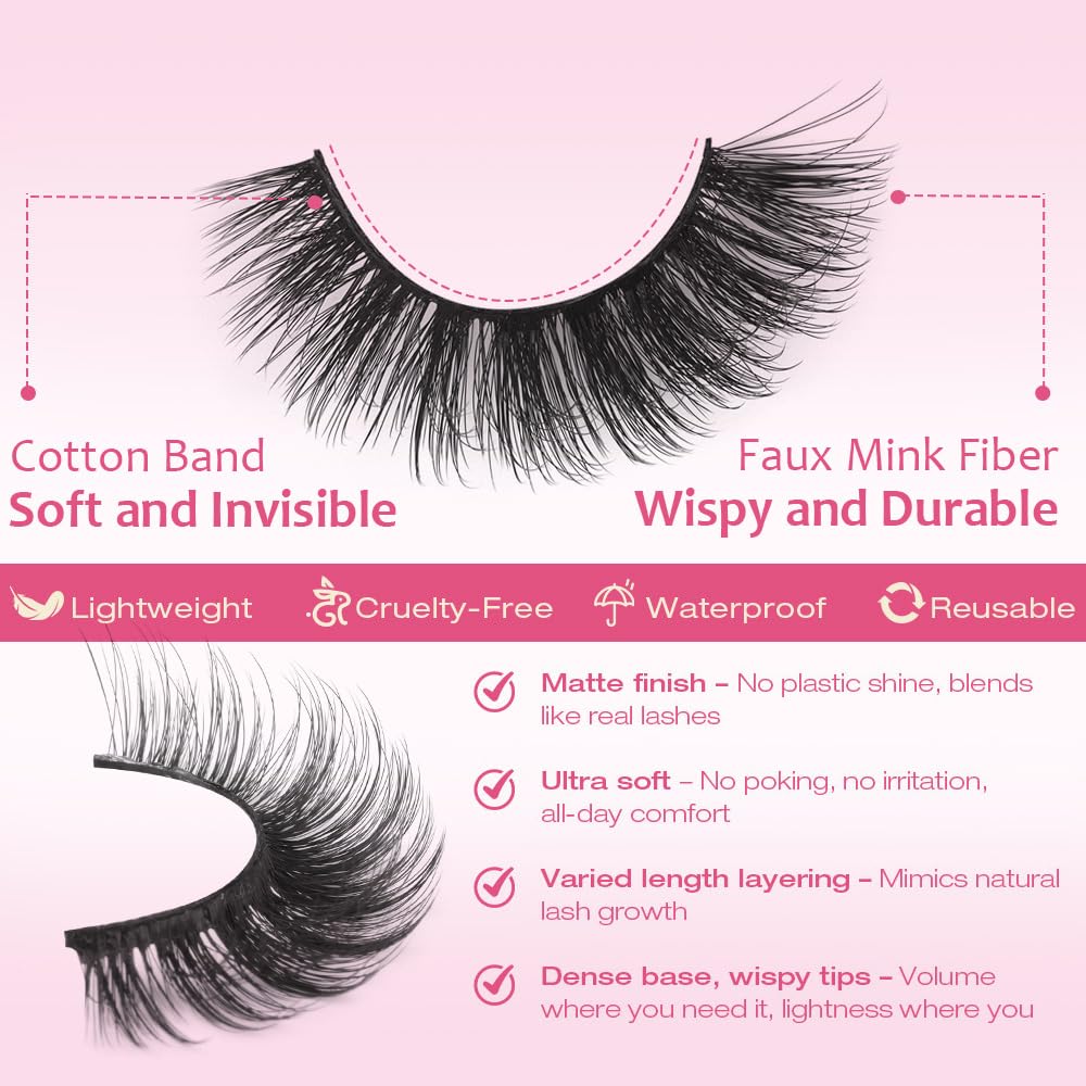 Close-up of Kiromiro D-Curl Faux Mink Lashes showing wispy ends