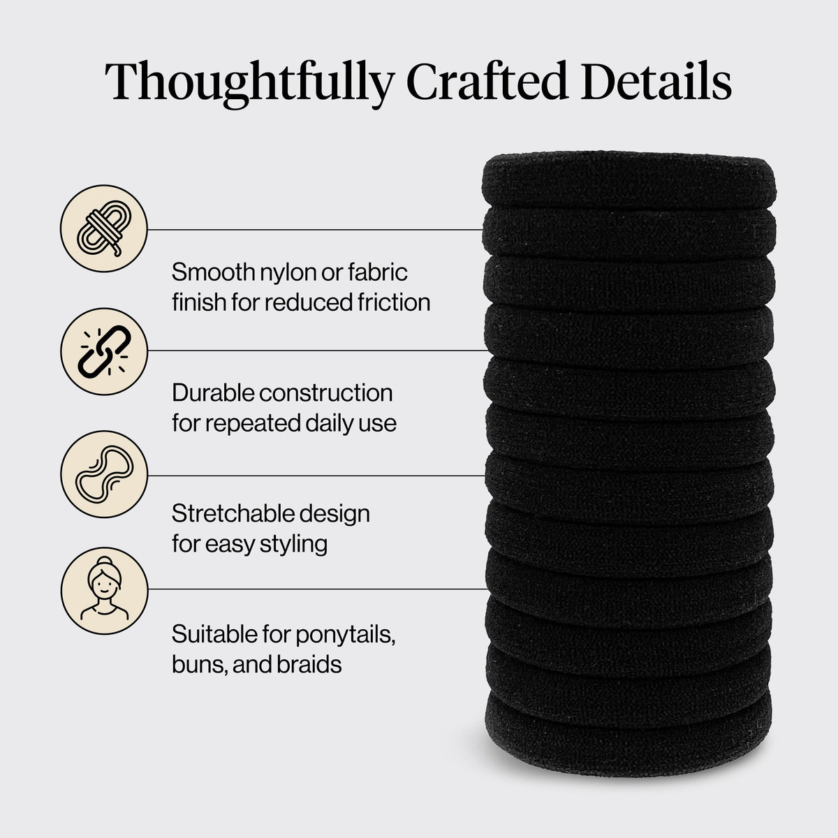 Close-up of Kitsch black hair tie on a smooth surface