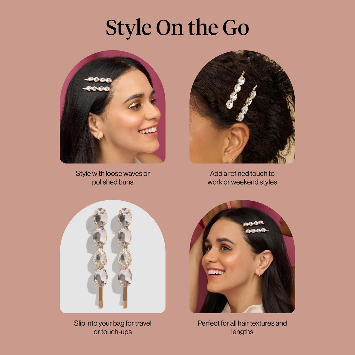 Close-up of Kitsch Bobby Pins with White Gemstones