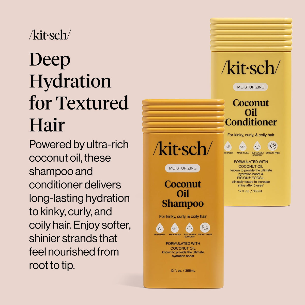 Close-up of Kitsch Coconut Oil Conditioner bottle
